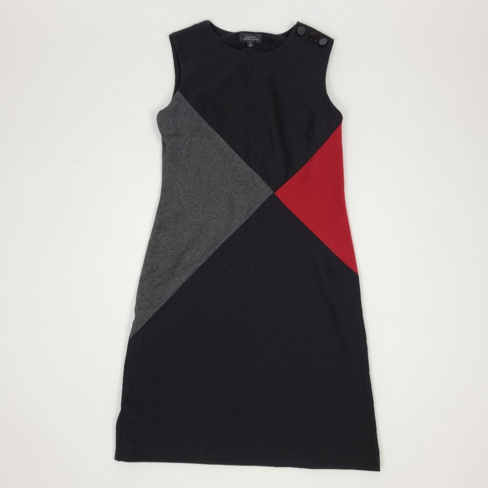 Tahari Arthur S. Levine Colorblock Sleeveless Sheath Dress Black Gray Red 4
